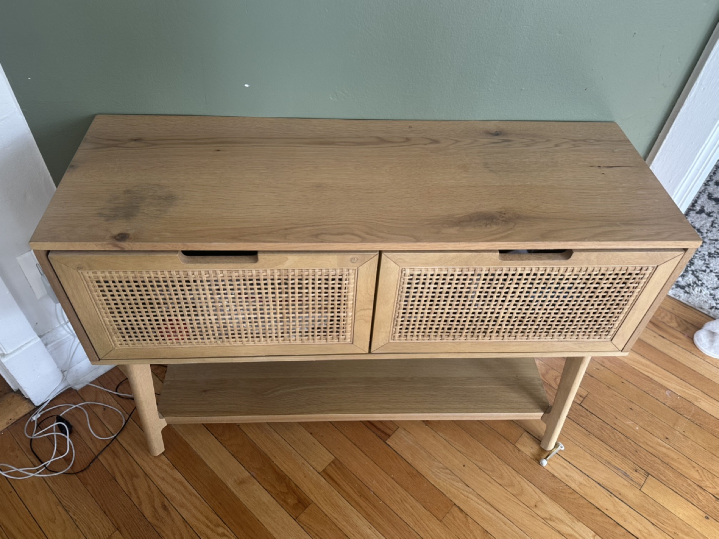 Wooden Console Table with Rattan Doors and Shelf - photo 5