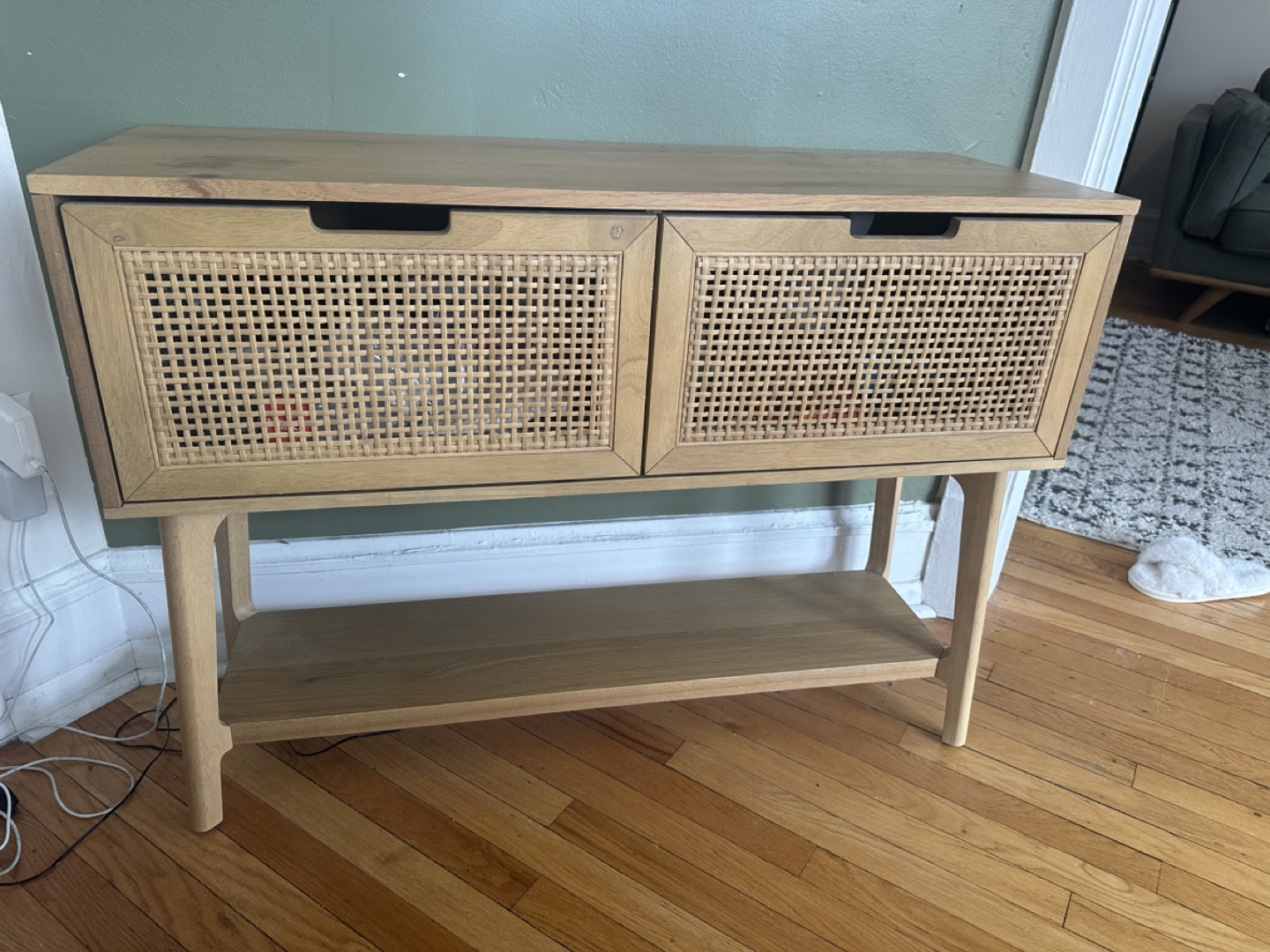 Wooden Console Table with Rattan Doors and Shelf - photo 2
