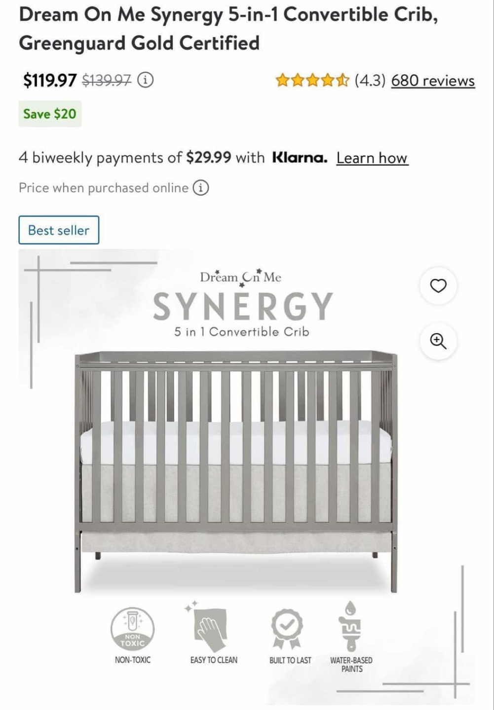 Dream On Me Synergy 5-in-1 Convertible Crib - Grey - photo 2