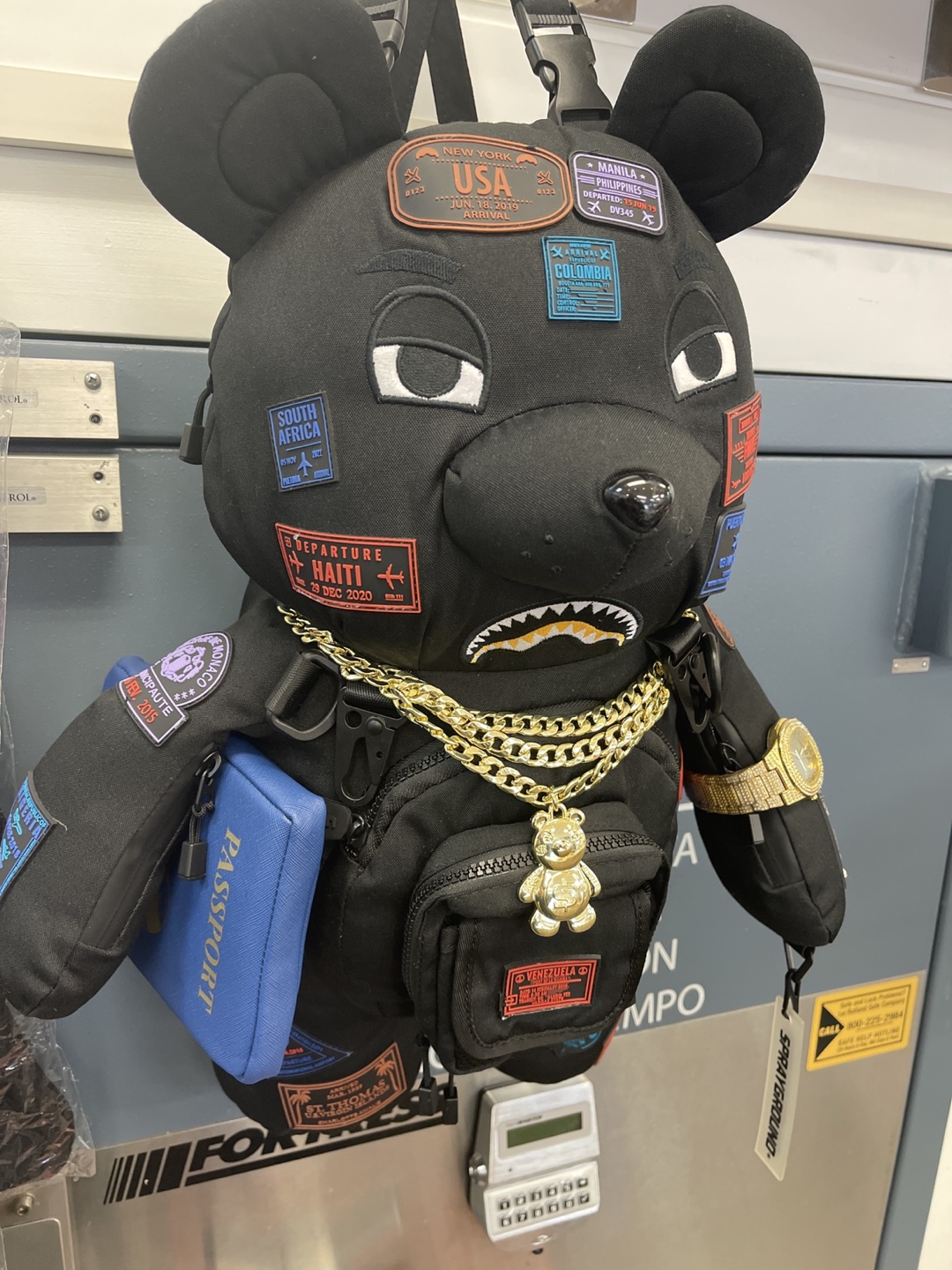 Sprayground Bear Backpack with Gold Chains
