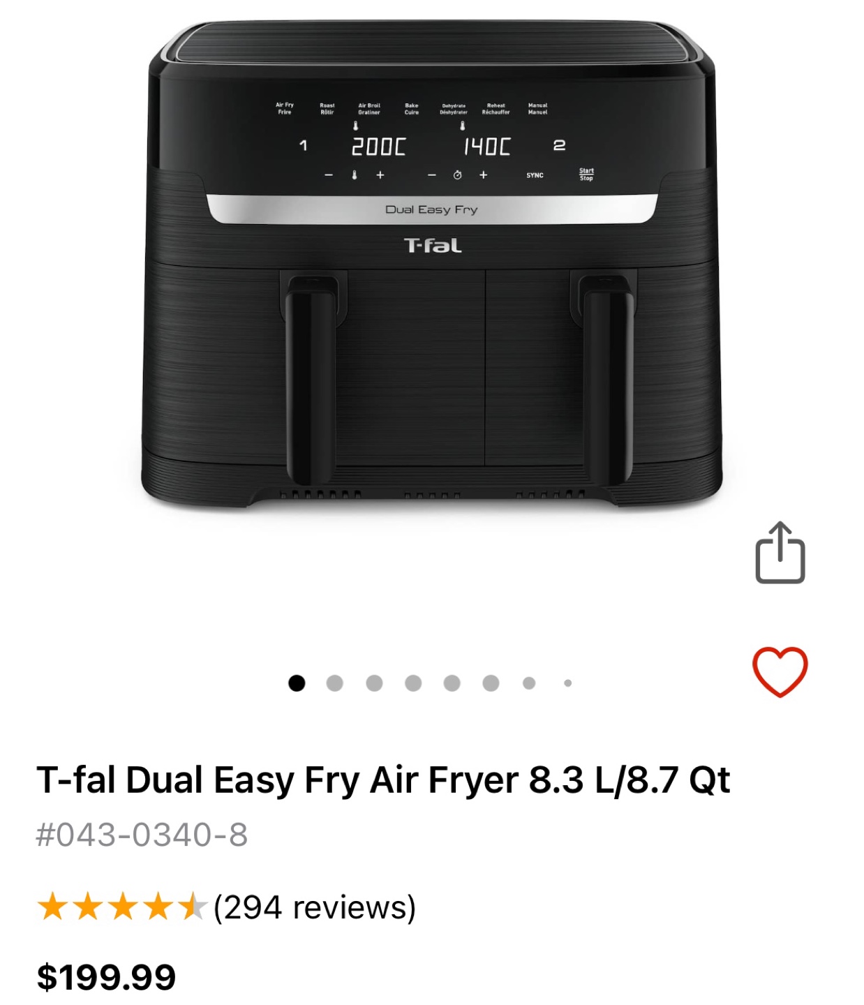 T-fal Dual Easy Fry Air Fryer 8.3 L/8.7 Qt - photo 2