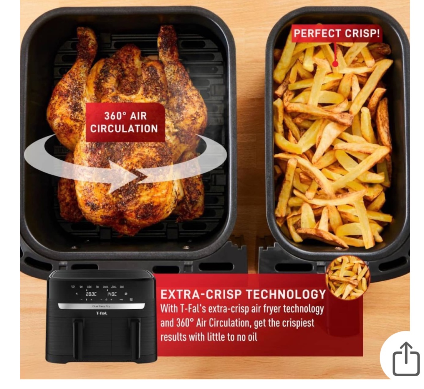 T-fal Dual Easy Fry Air Fryer 8.3 L/8.7 Qt - photo 3