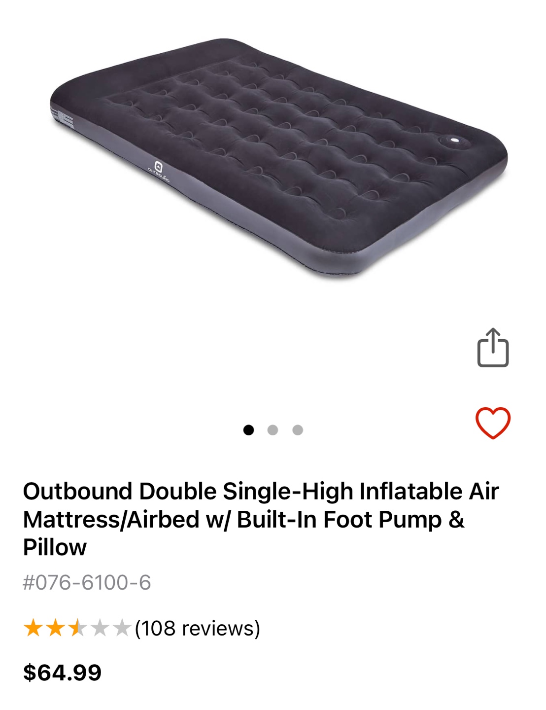 Outbound Double Single-High Air Mattress with Built-in Foot Pump - photo 2