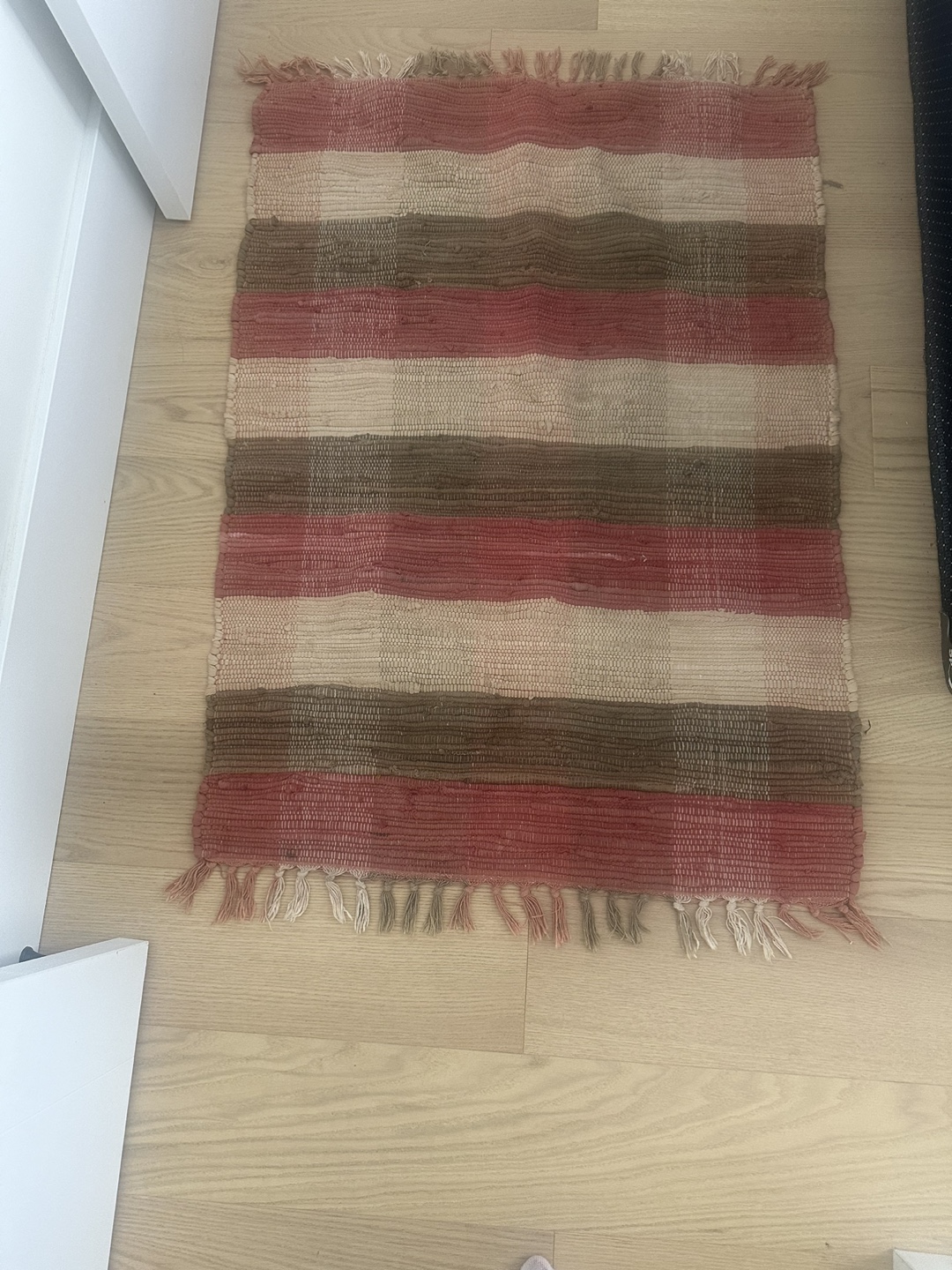 Handwoven Rug, Red, Beige and Brown
