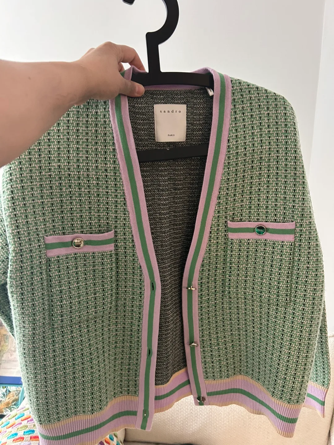 Sandro Paris Green Tweed Cardigan