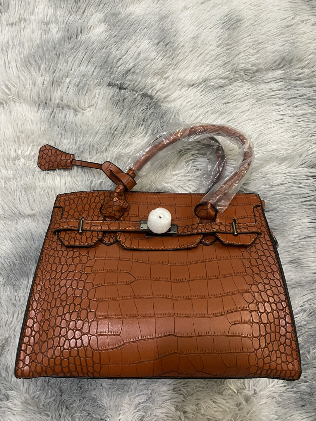 Brown Crocodile-Embossed Handbag
