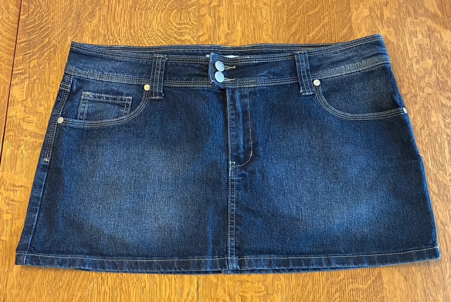 Seduction Size 13 Dark Wash Denim Mini Skirt thumbnail