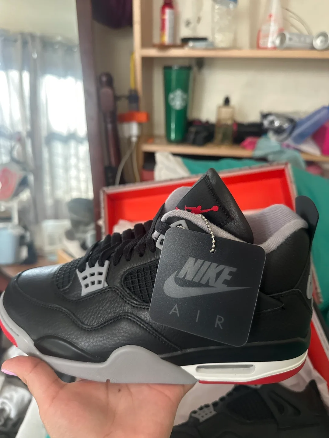 AUTHENTICAir Jordan 4 Retro Black/Fire Red-Cement Grey  Size 7 image indicator(2)