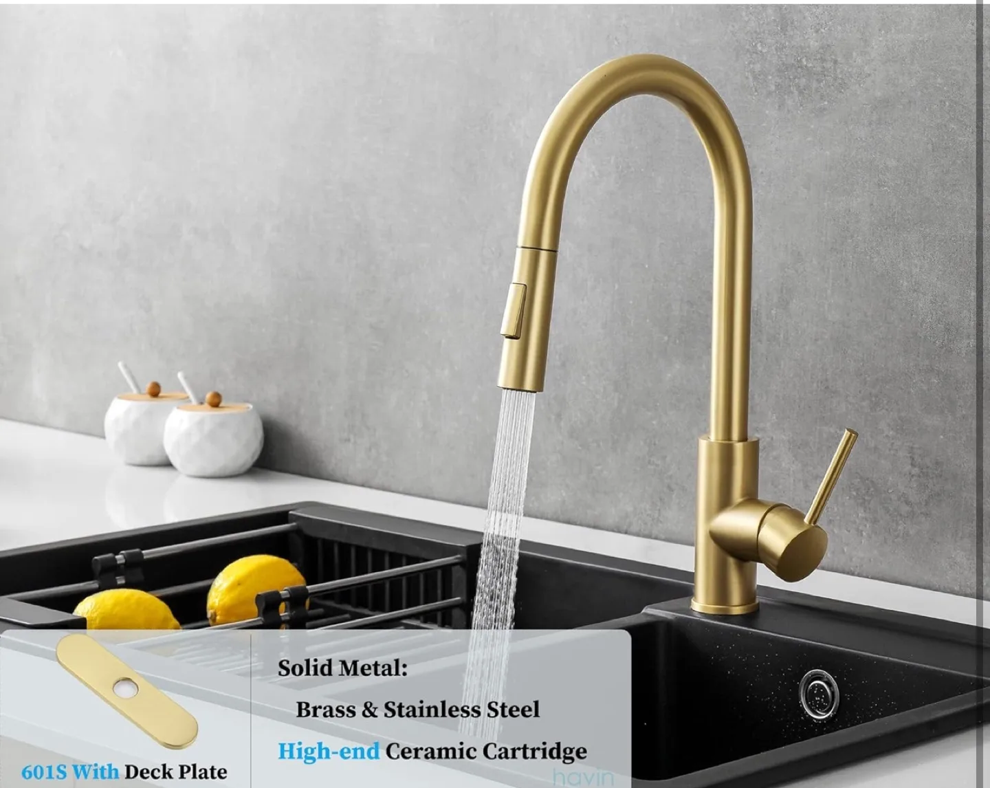 Brushed Gold Kitchen Faucet with Pull-Down Sprayer image indicator(3)