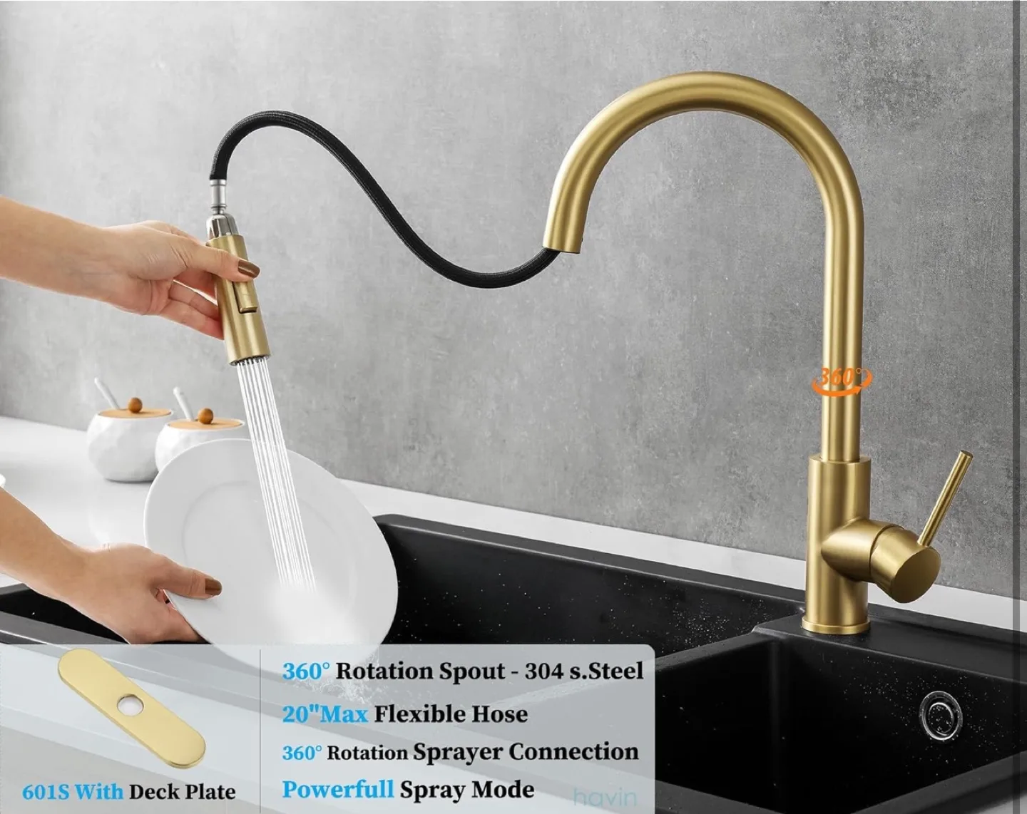 Brushed Gold Kitchen Faucet with Pull-Down Sprayer image indicator(4)