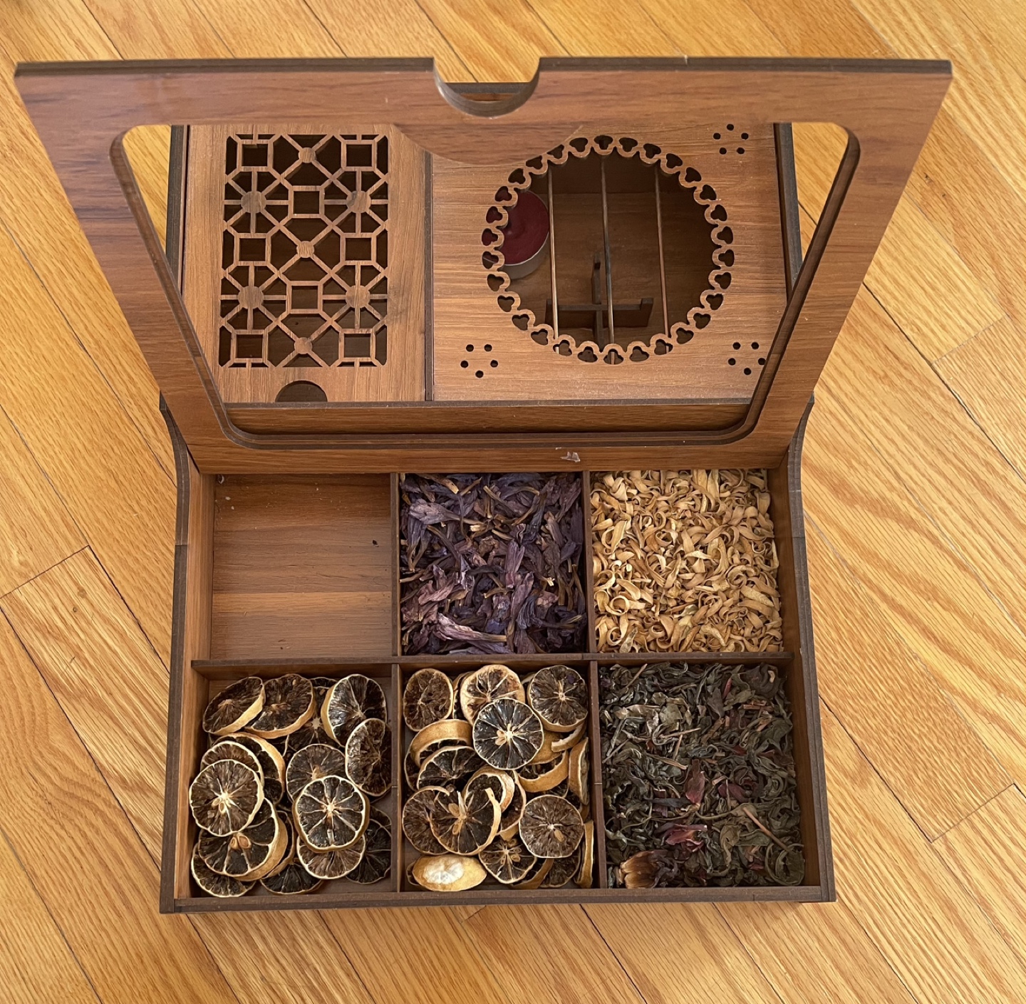 Wooden Tea Box with compartments & candle holder - photo 2