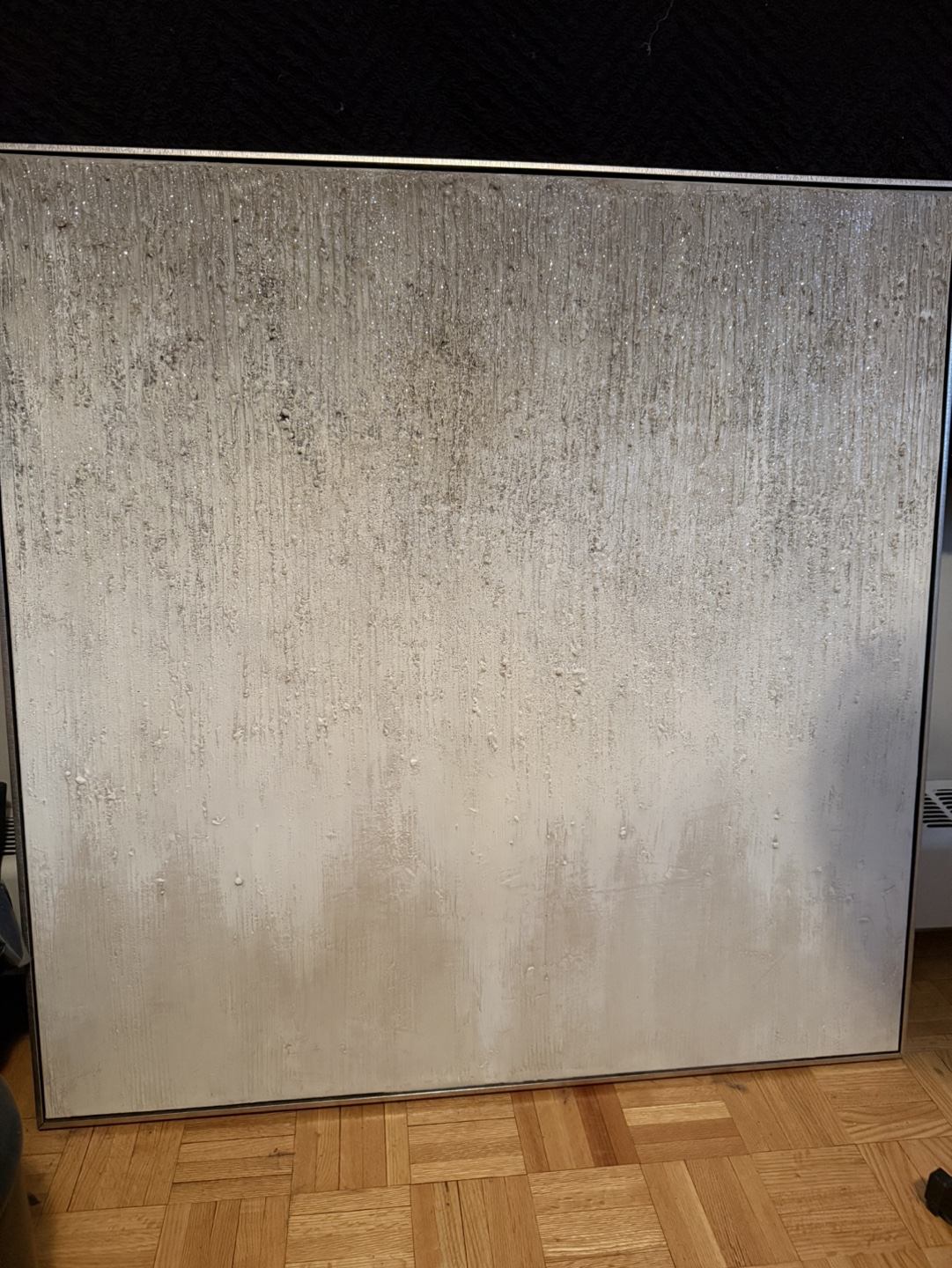 Large Textured Silver and White Canvas Wall Art
