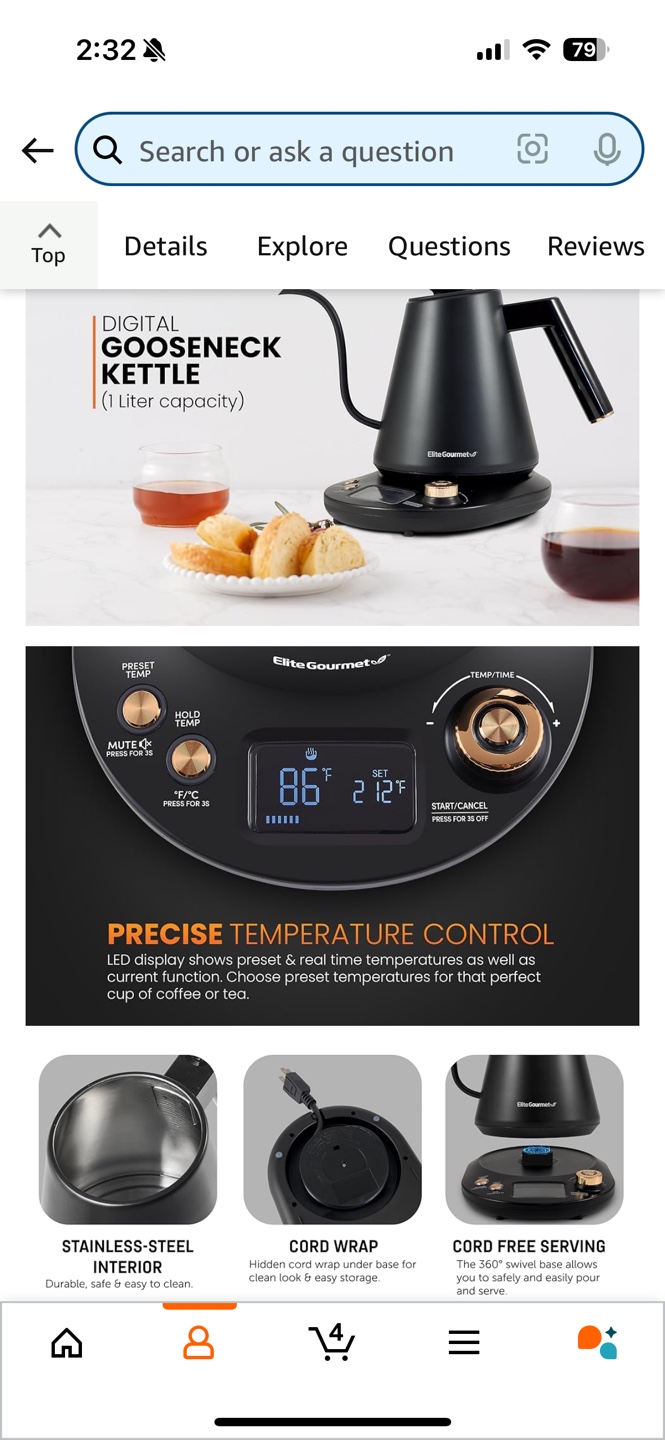 Elite Gourmet Digital Gooseneck Kettle - 1 Liter - photo 3