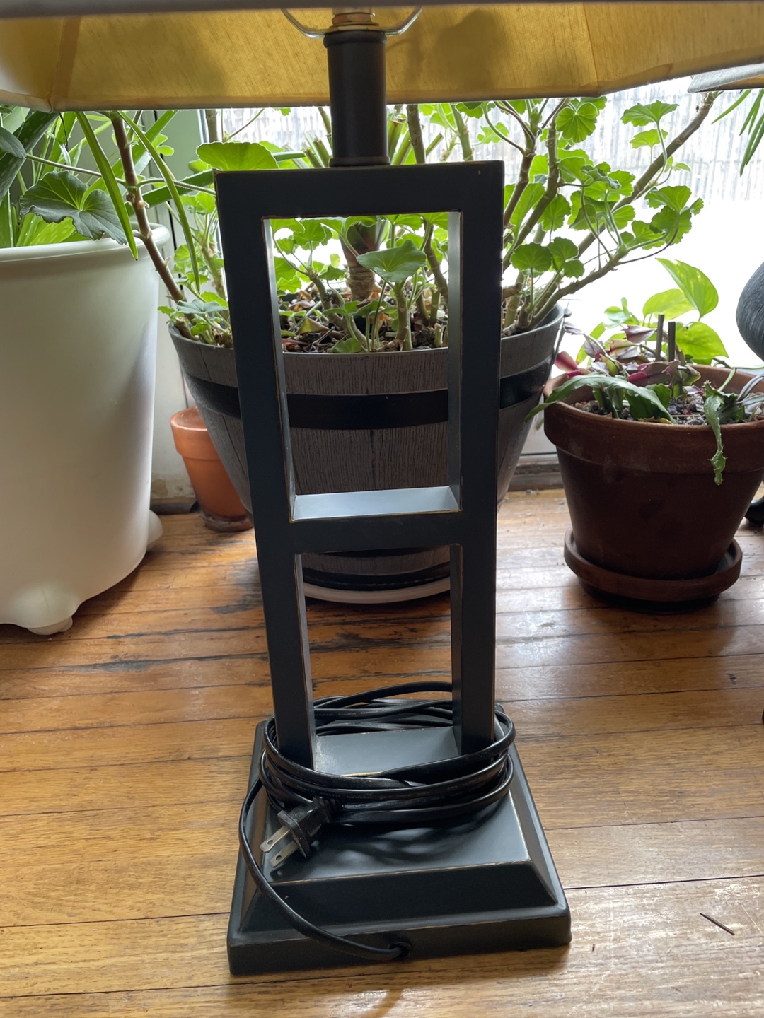 Pair of Dark Grey Table Lamps with Beige Shades - photo 2