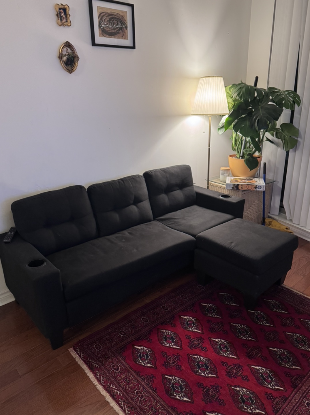Black Sectional Sofa with cup holder