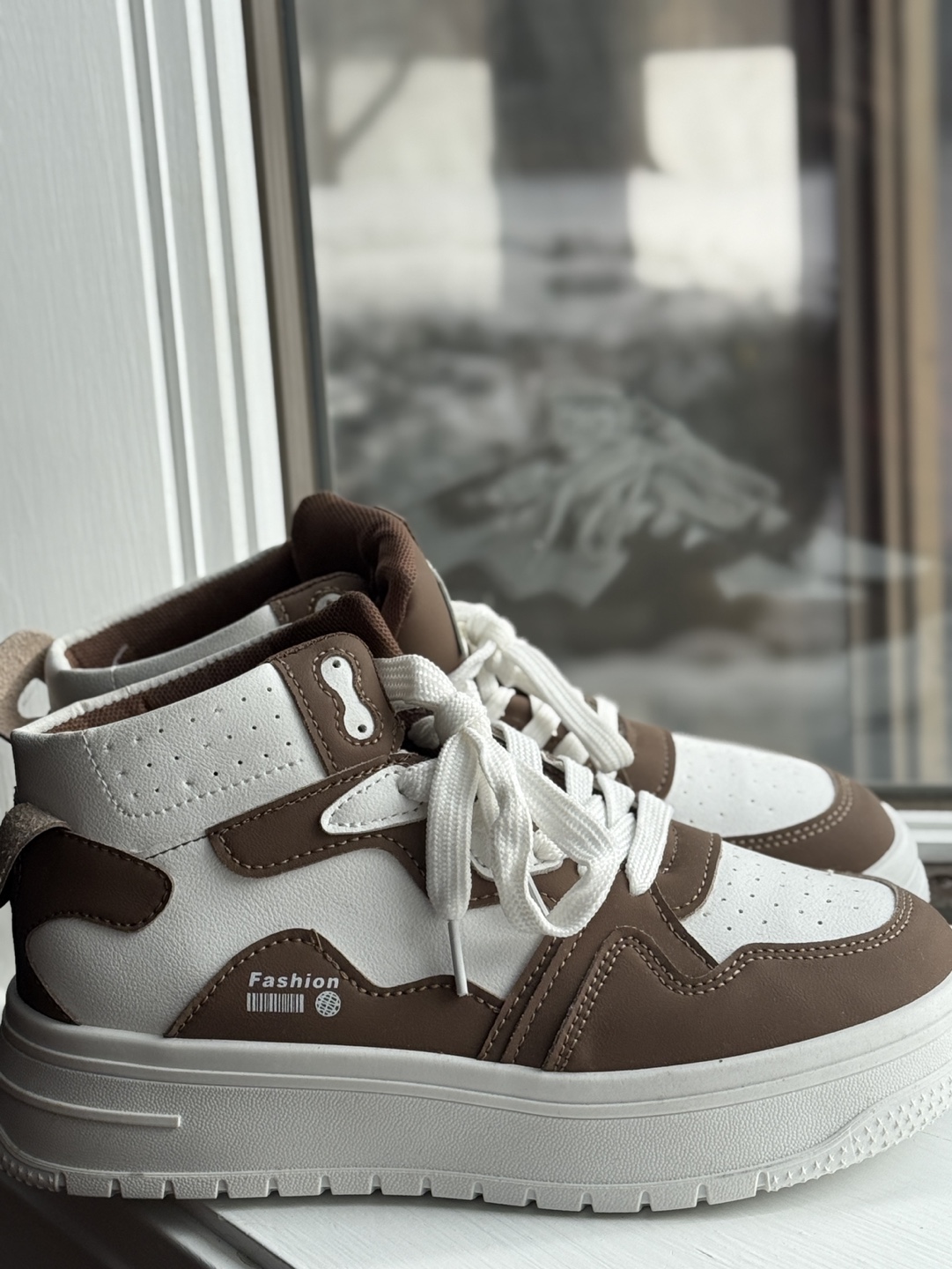 Brown and White High-Top Sneakers
