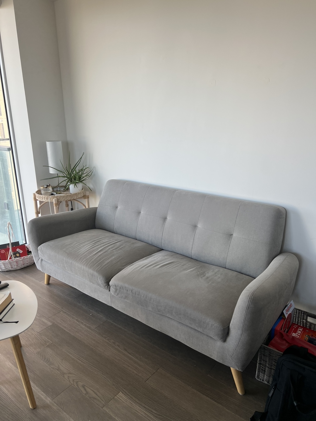 Grey Fabric Sofa with Wooden Legs - photo 3
