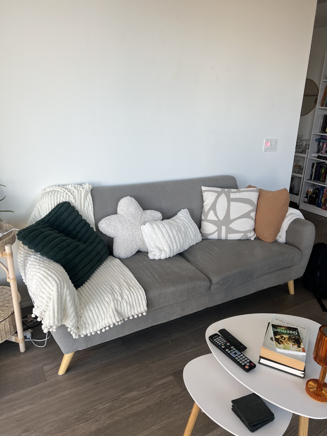 Grey Fabric Sofa with Wooden Legs - photo 2