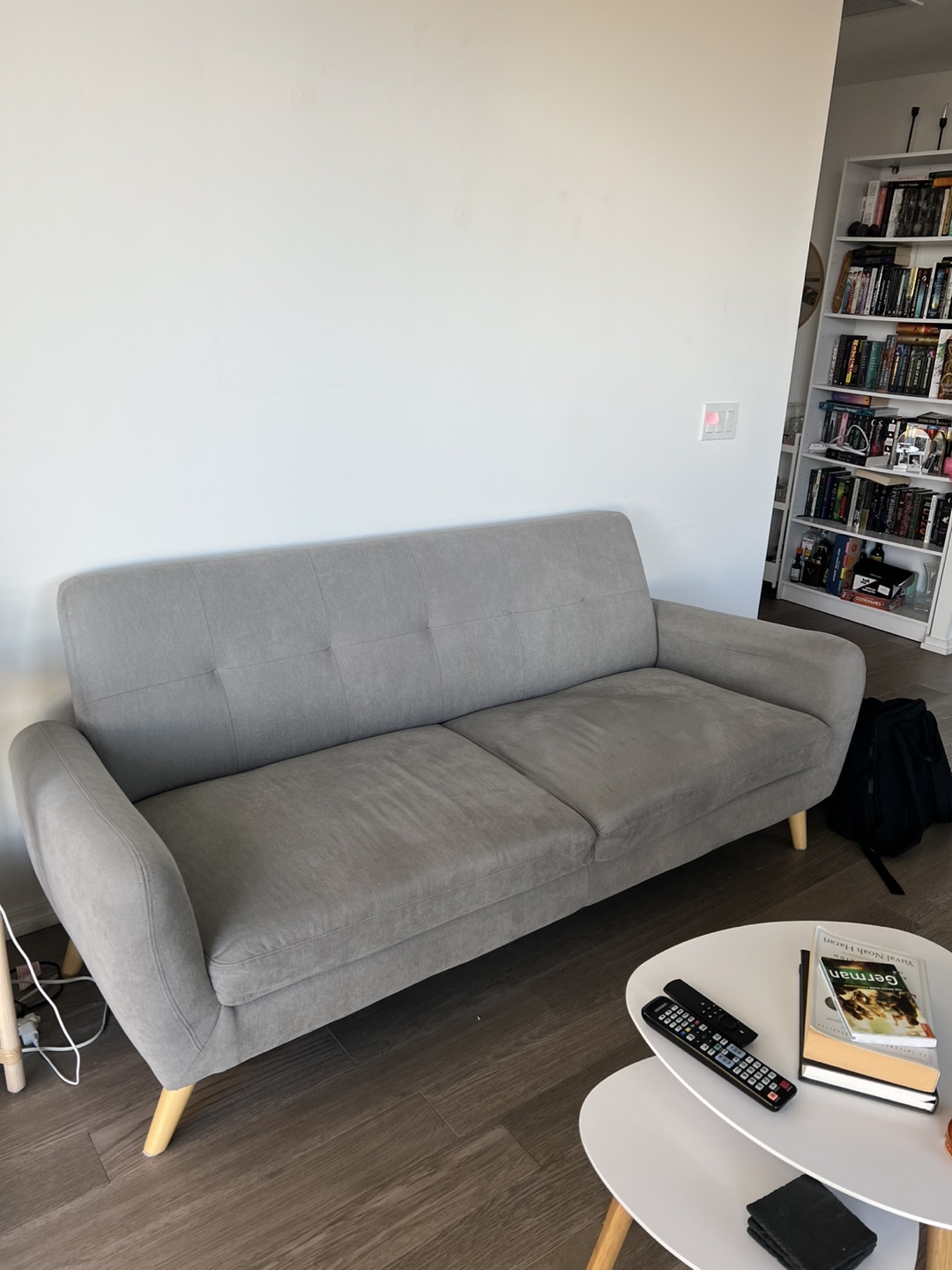 Grey Fabric Sofa with Wooden Legs - photo 4
