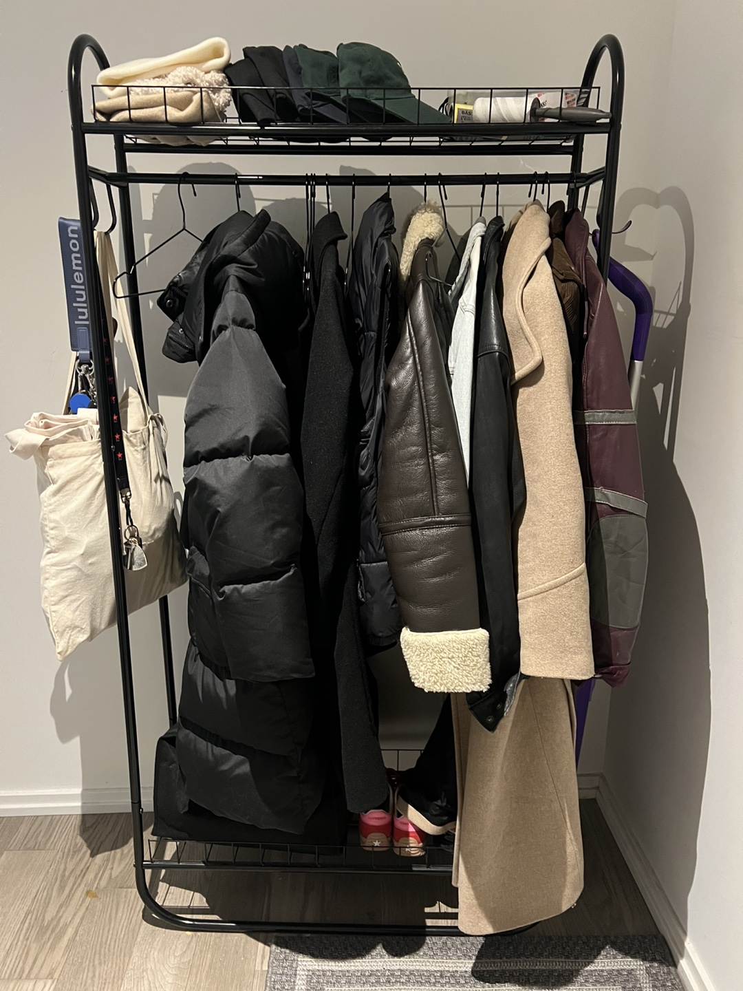 Black Metal Clothing Rack with Shelves - photo 2