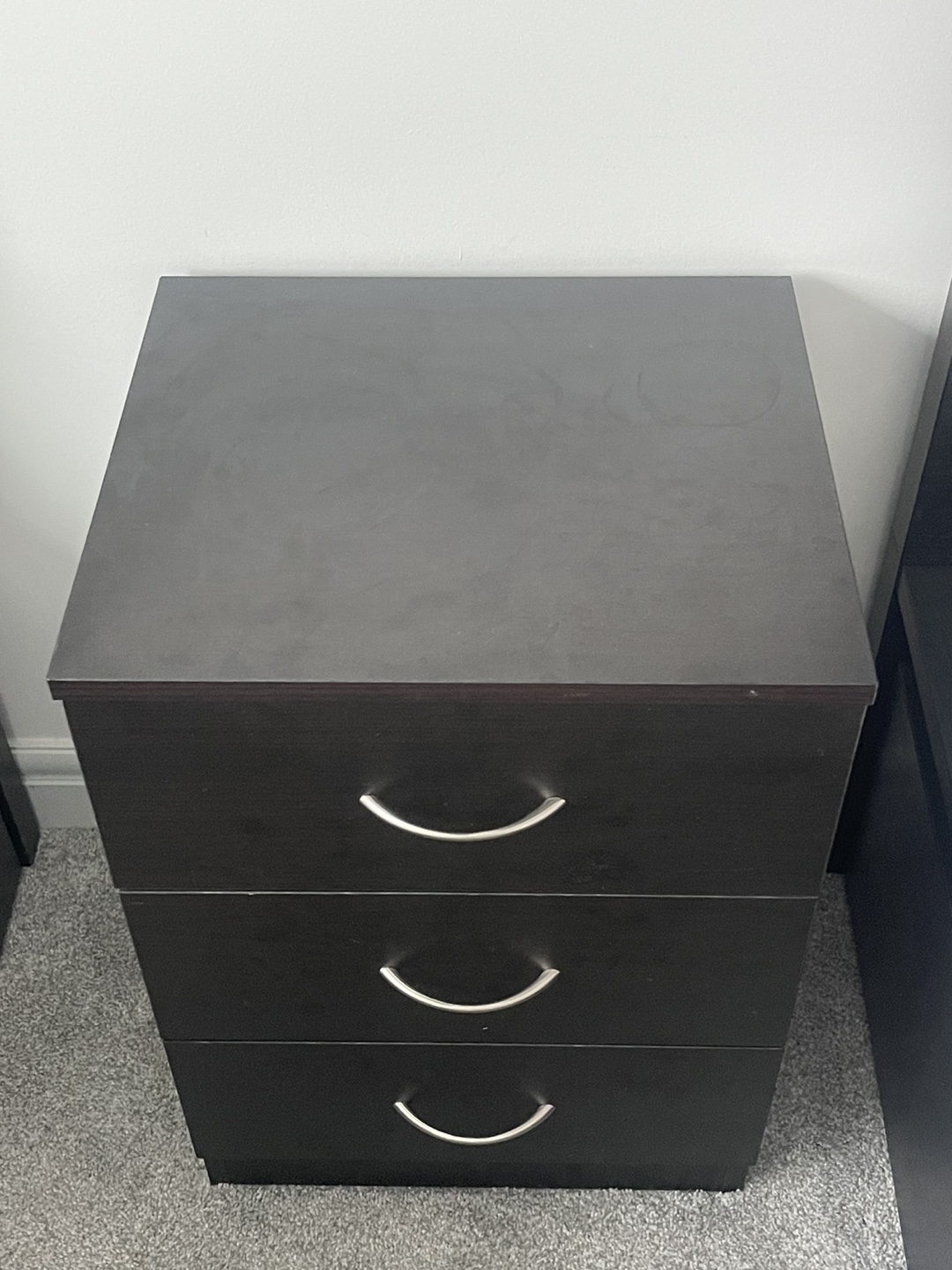 Three-Drawer Dark Brown Wooden Chest