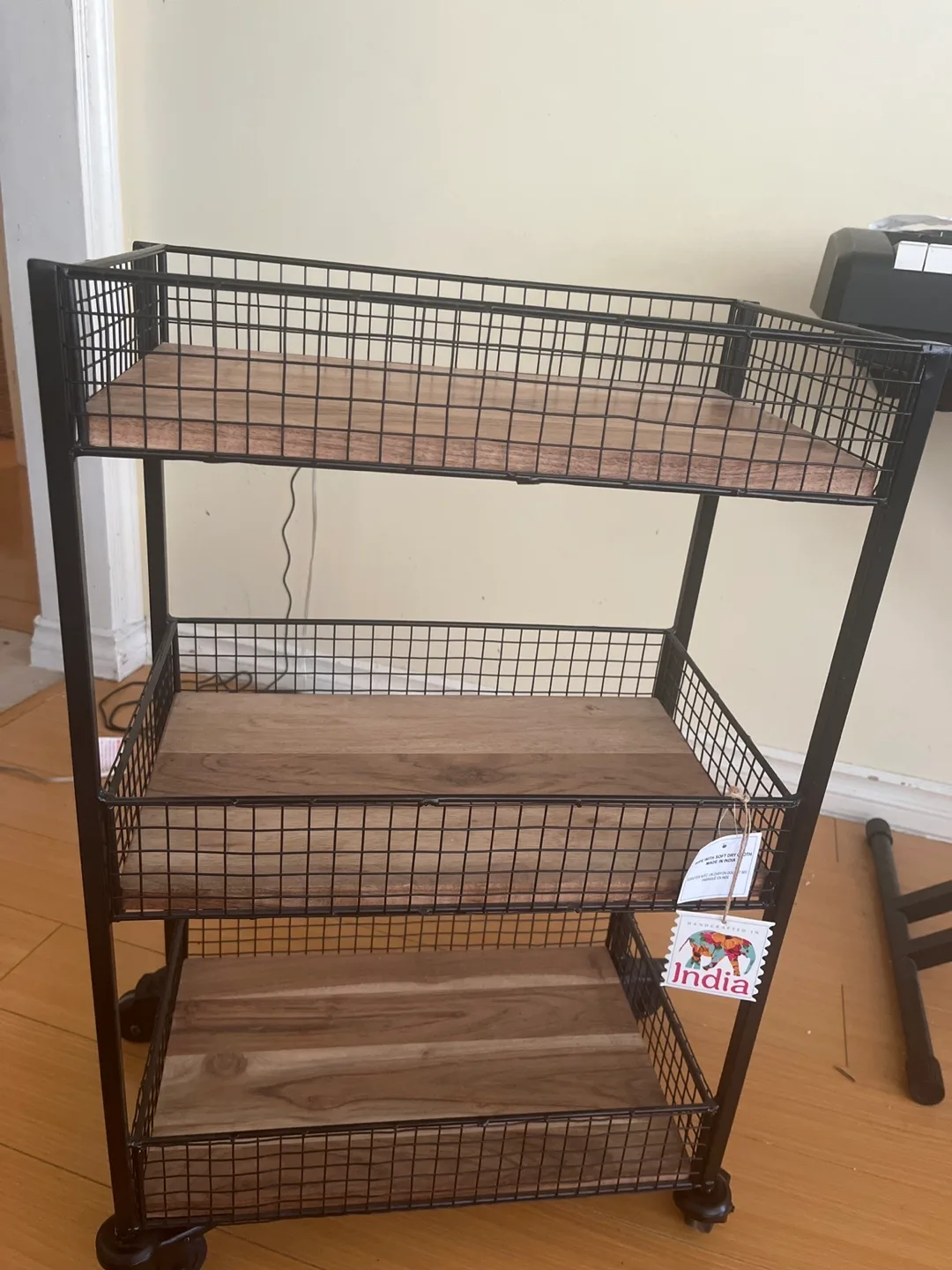 Three-Tier Rolling Cart with Wooden Shelves image indicator(4)