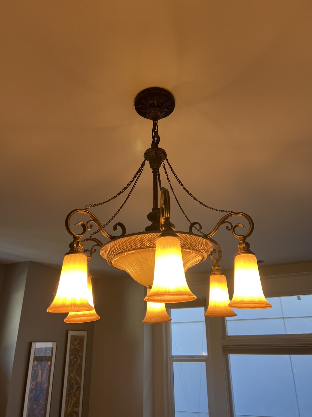 Antique style 5-Light Chandelier with Glass Shades