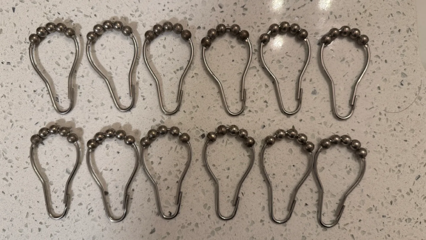 12 Shower Curtain Rings - Metal with Beads - No Rust thumbnail