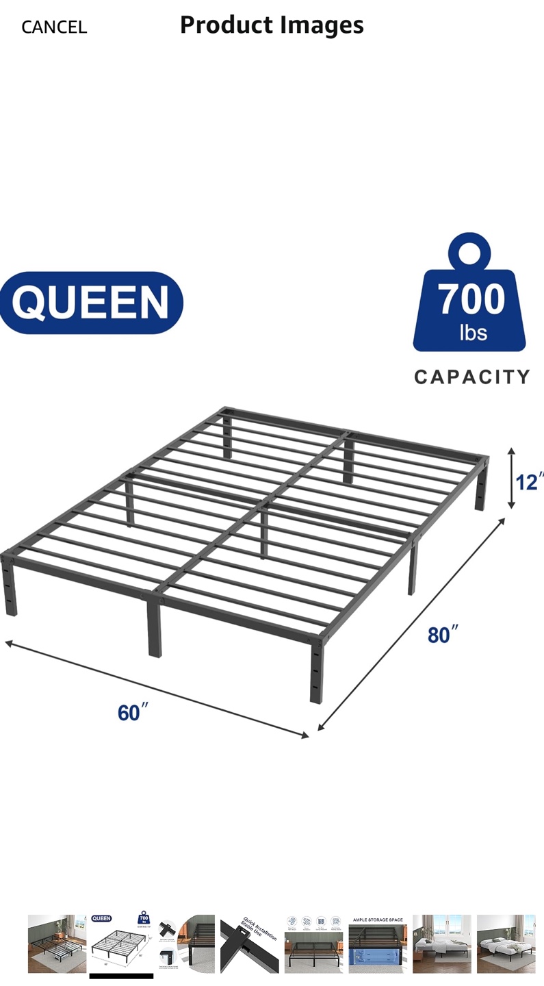 Queen Metal Bed Frame - 700 lb Capacity