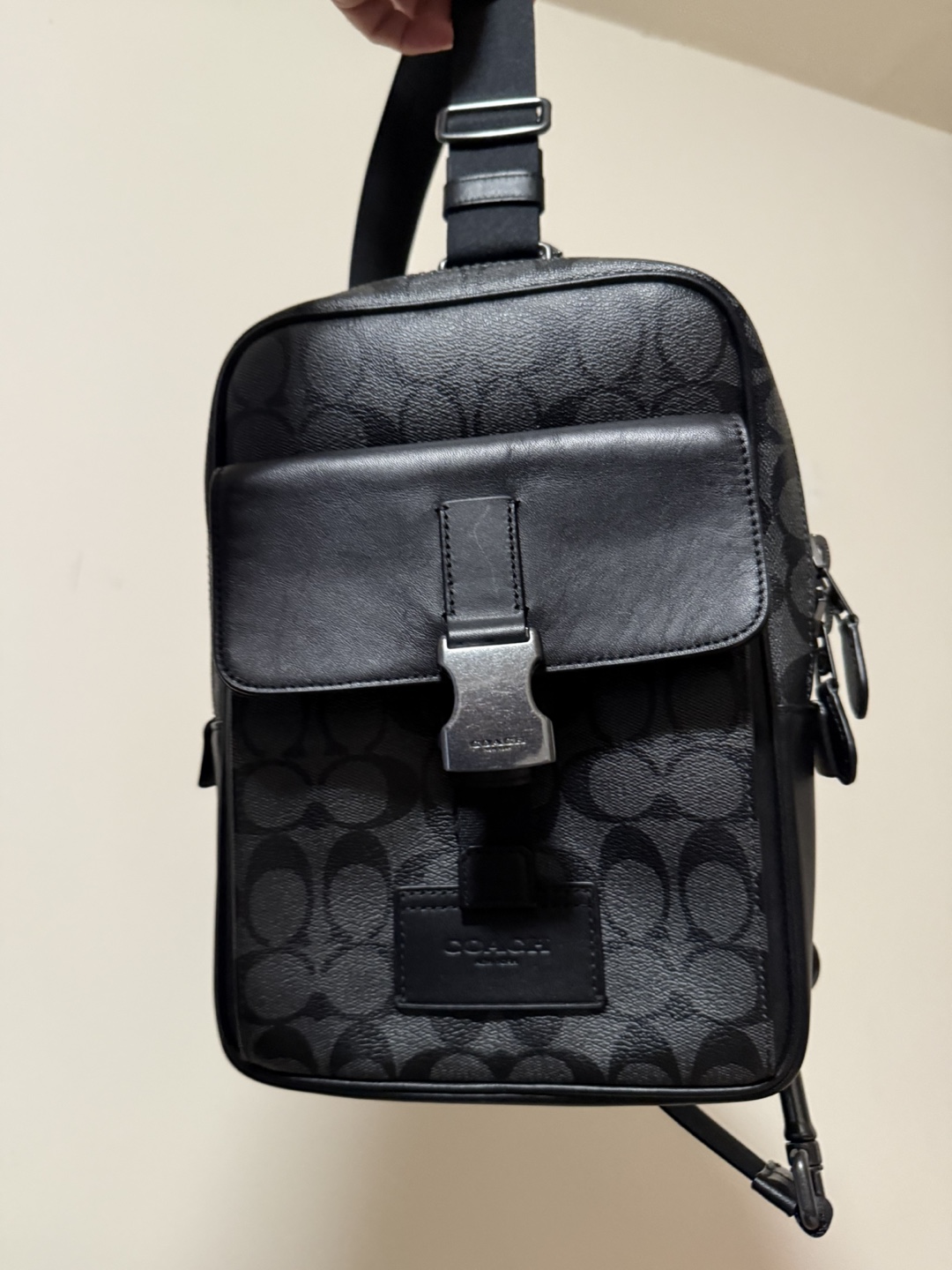 Coach Men's Black Leather Sling Bag
