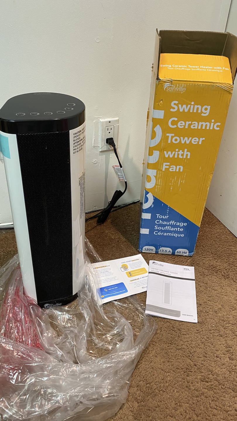 Senville 1500W Ceramic Tower Space Heater with Fan - NEW - photo 2
