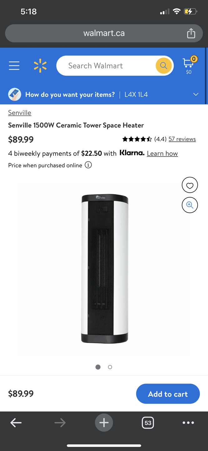 Senville 1500W Ceramic Tower Space Heater with Fan - NEW