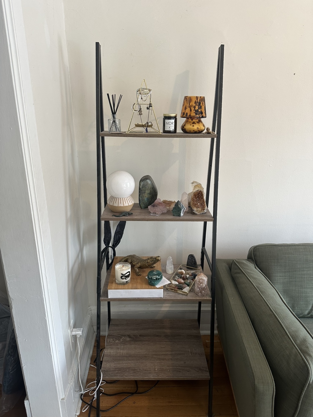 4-Tier Ladder Shelf - Black Metal Frame, Wood Shelves - photo 2
