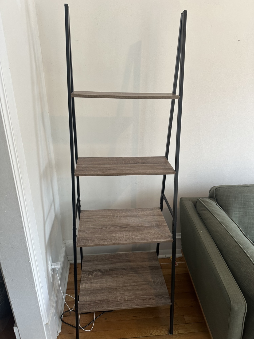 4-Tier Ladder Shelf - Black Metal Frame, Wood Shelves