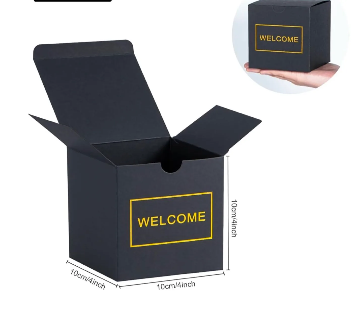 Bulk Black Gift Boxes - 10cm Cube - Welcome Design thumbnail