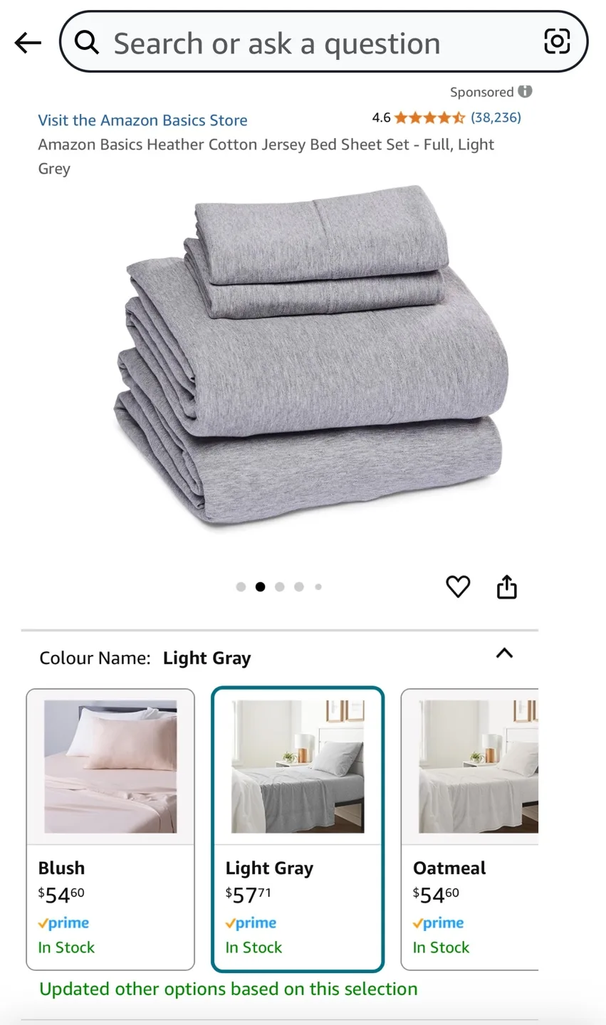 Amazon Basics Heather Cotton Jersey Sheet Set - Full, Light Grey image indicator(2)