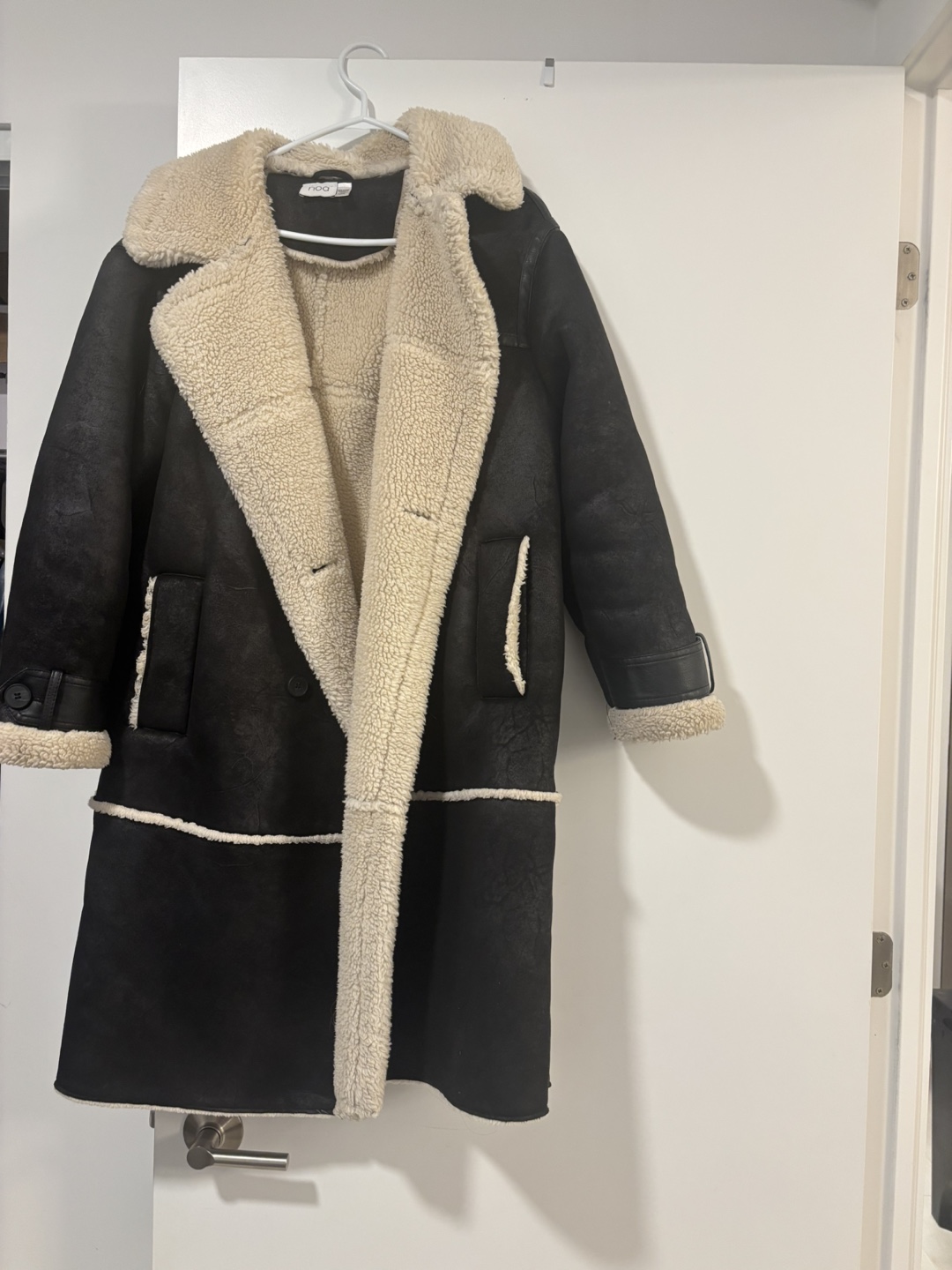 Black and Cream Shearling Aviator Jacket