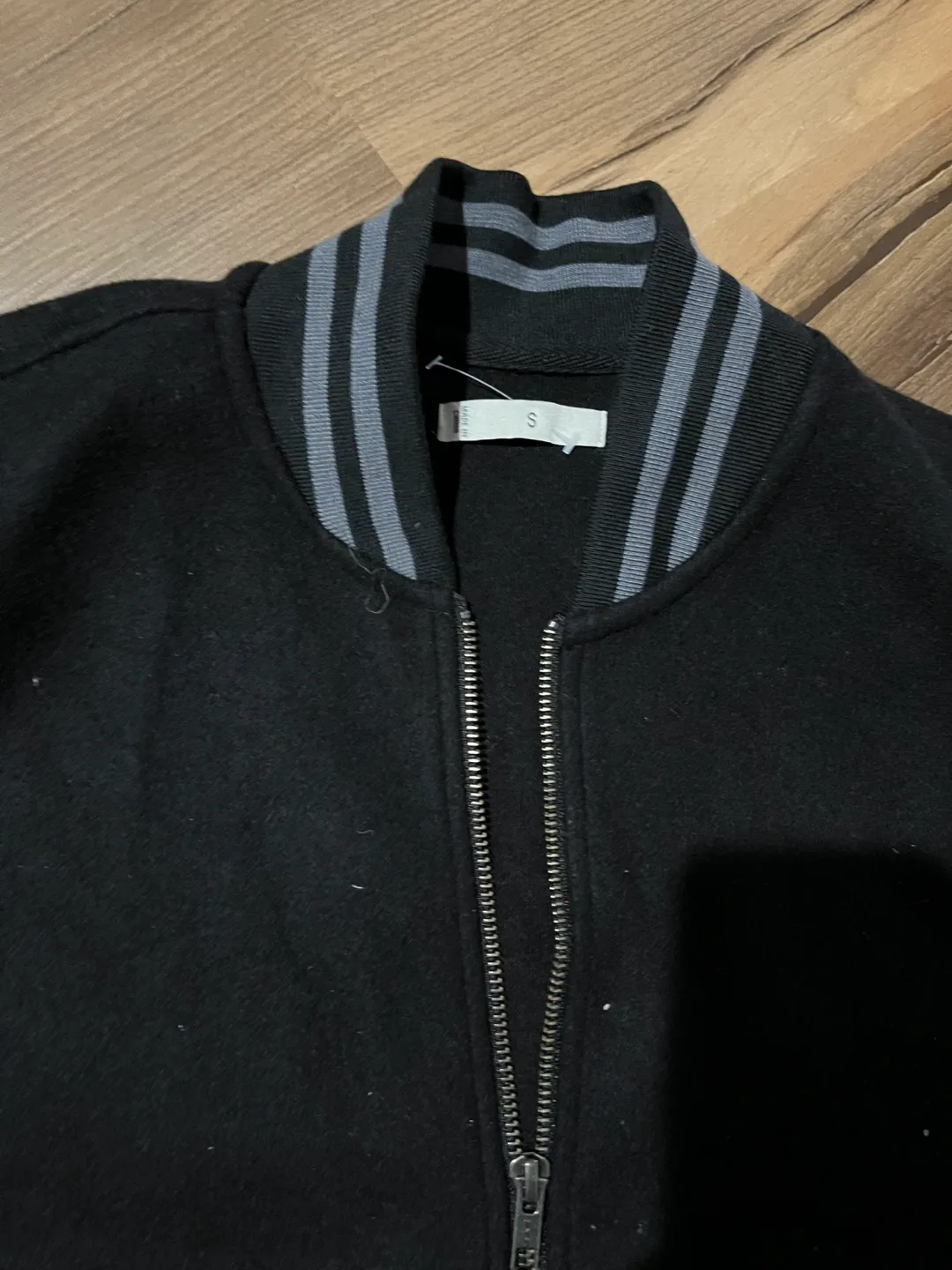 Men's Black and Grey Varsity Jacket Size Small image indicator(2)