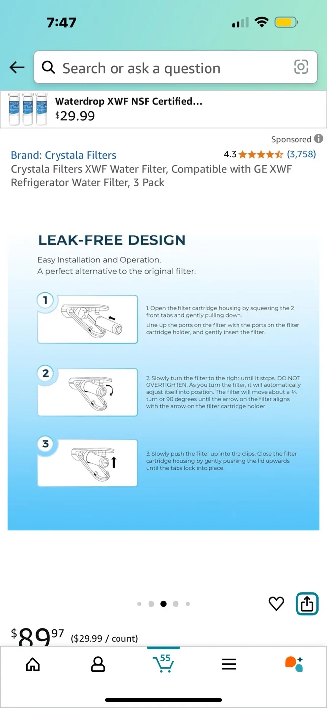 Crystala Filters XWF Refrigerator Water Filter 3 Pack image indicator(2)