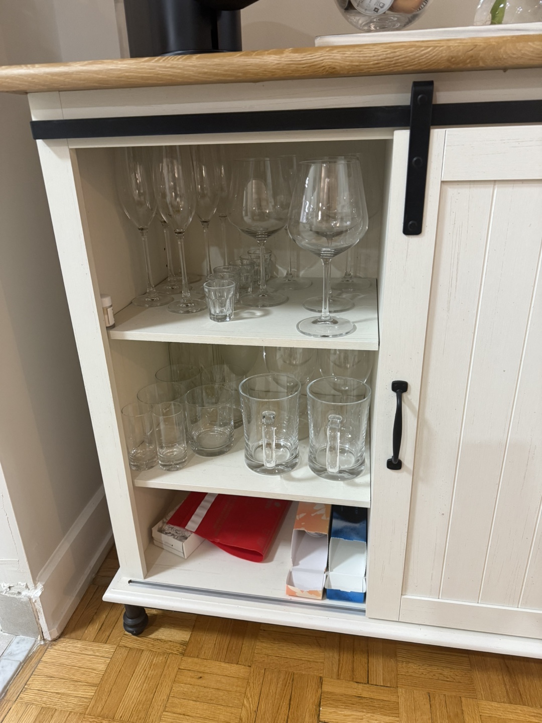 White and Oak Bar Cabinet with Sliding Door - photo 4