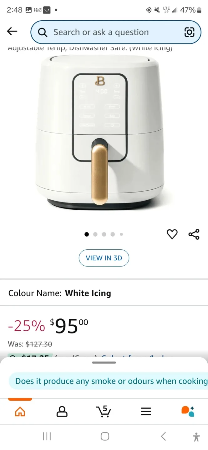 BEAUTIFUL 3-in-1 Air Fryer, Toaster Oven & Dehydrator - White image indicator(3)