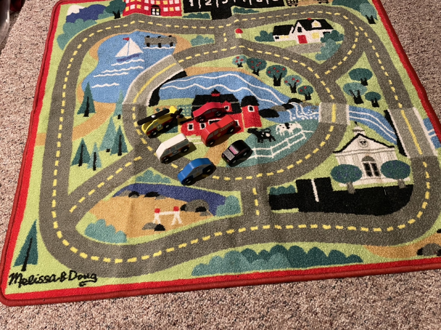 Melissa & Doug Playmat and Wooden Vehicles Set