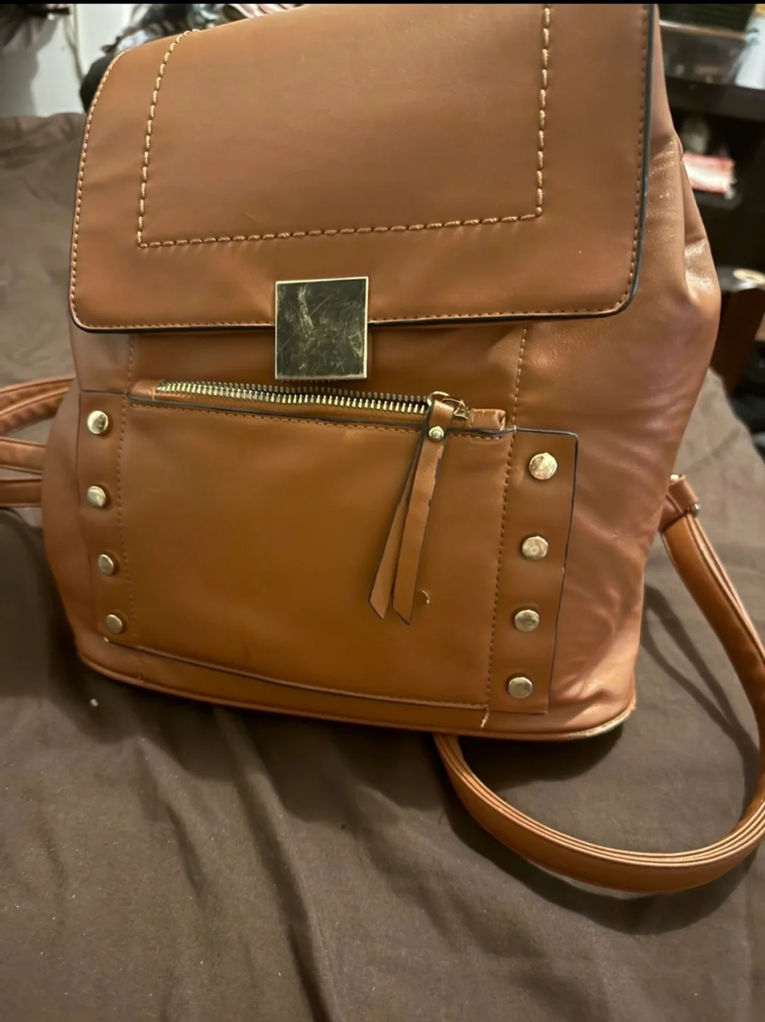 Brown Faux Leather Backpack image indicator(2)