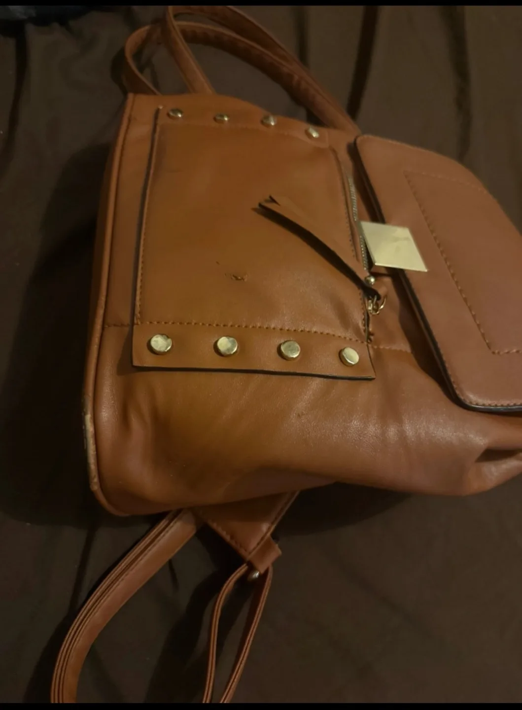 Brown Faux Leather Backpack image indicator(3)