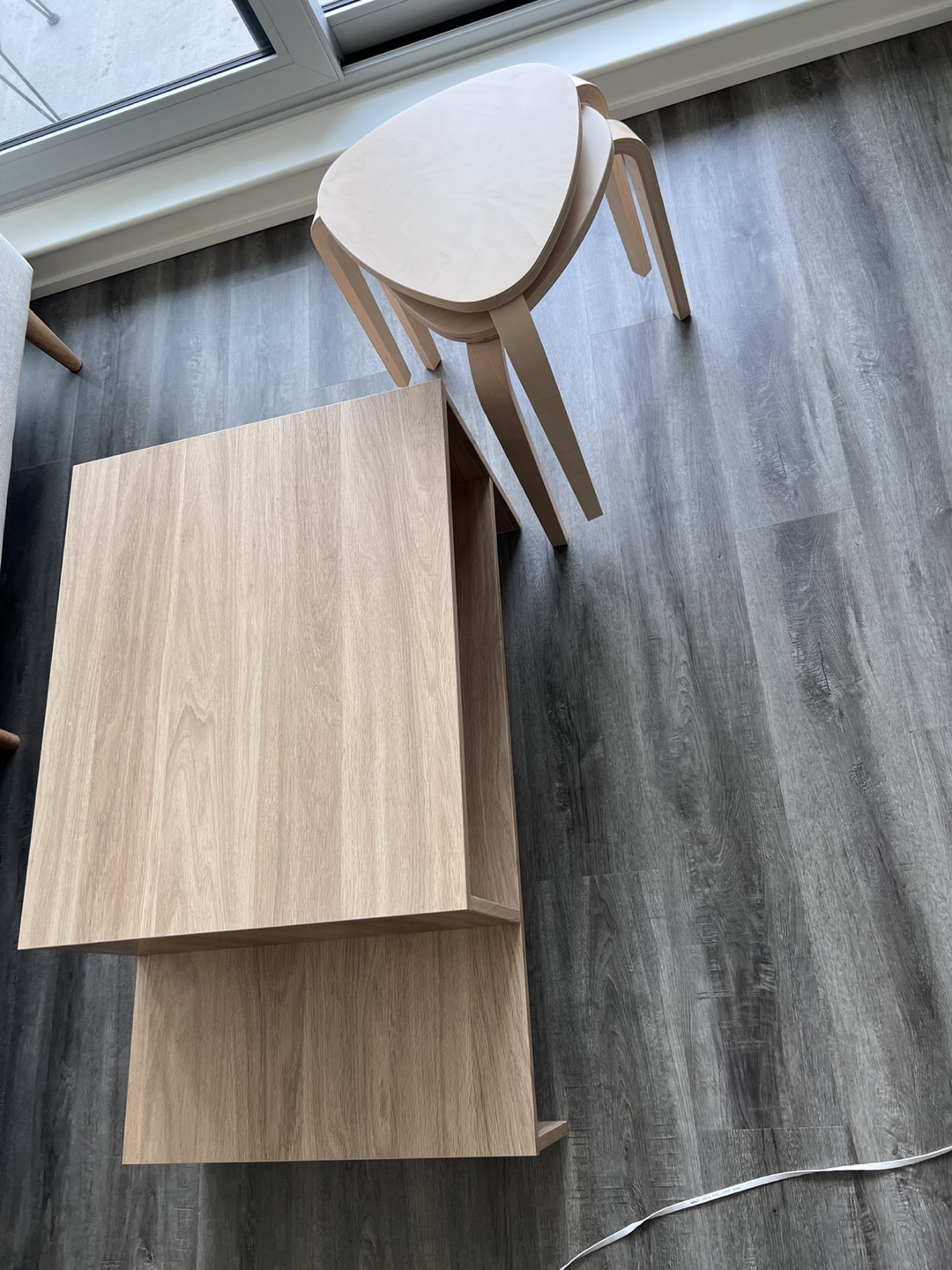 Light Wood Coffee Table and 2 Nesting Stools