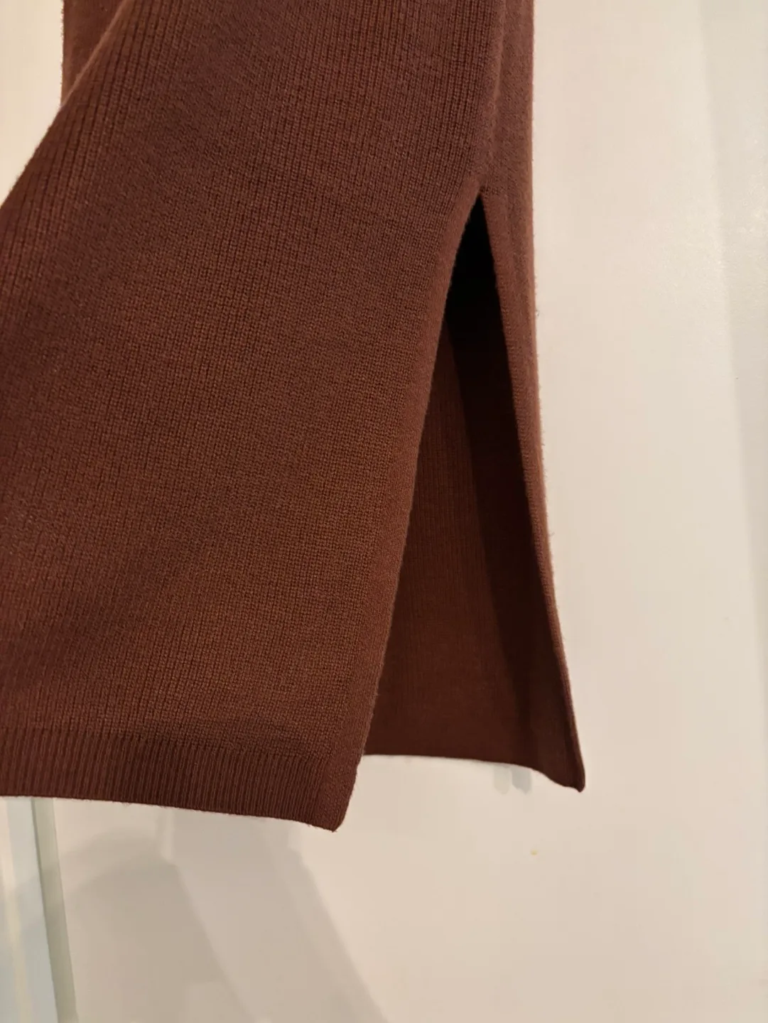 Brown Knit Midi Dress with Side Slits image indicator(3)