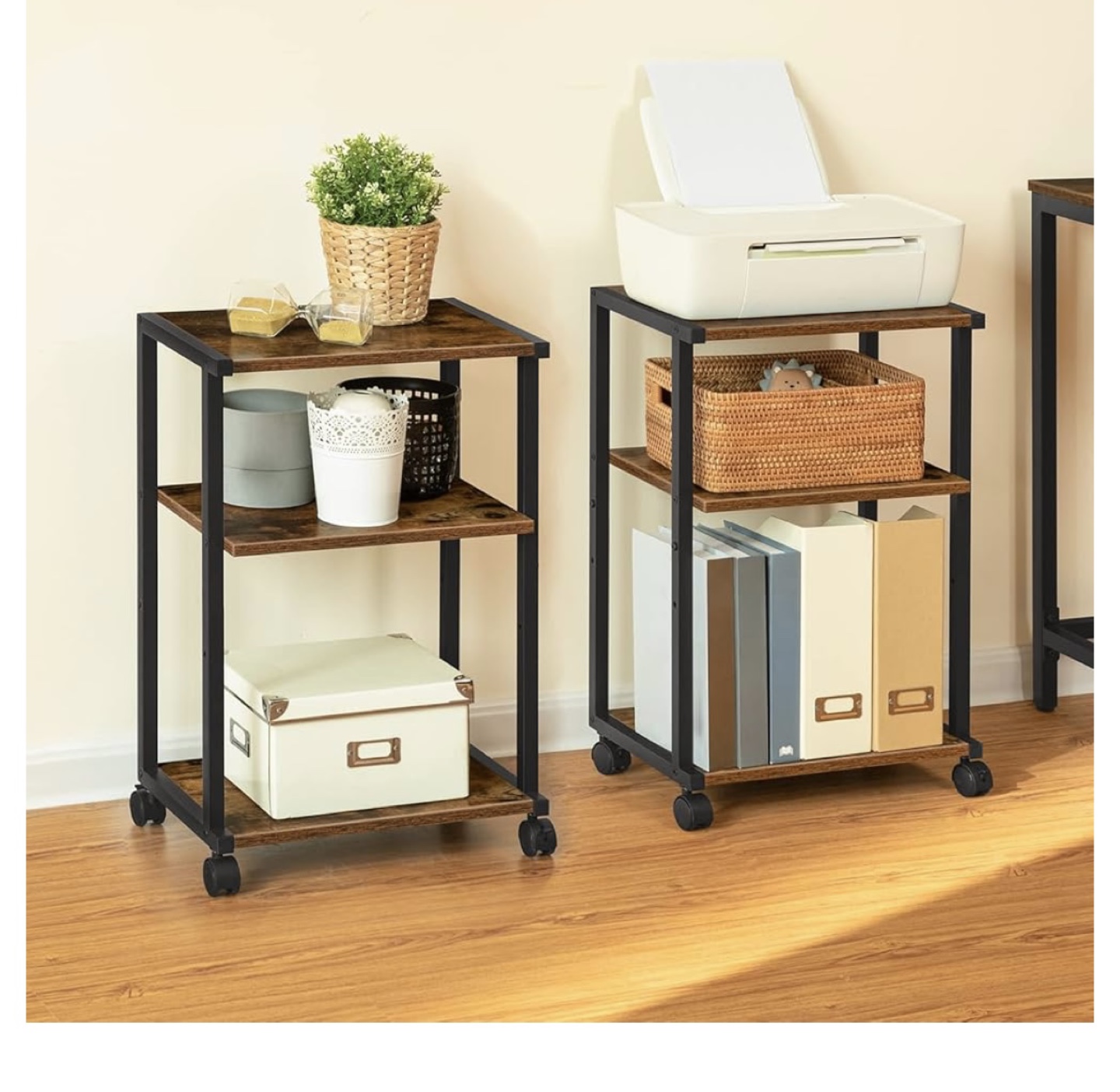Three-Tier Rolling Cart - Rustic Brown