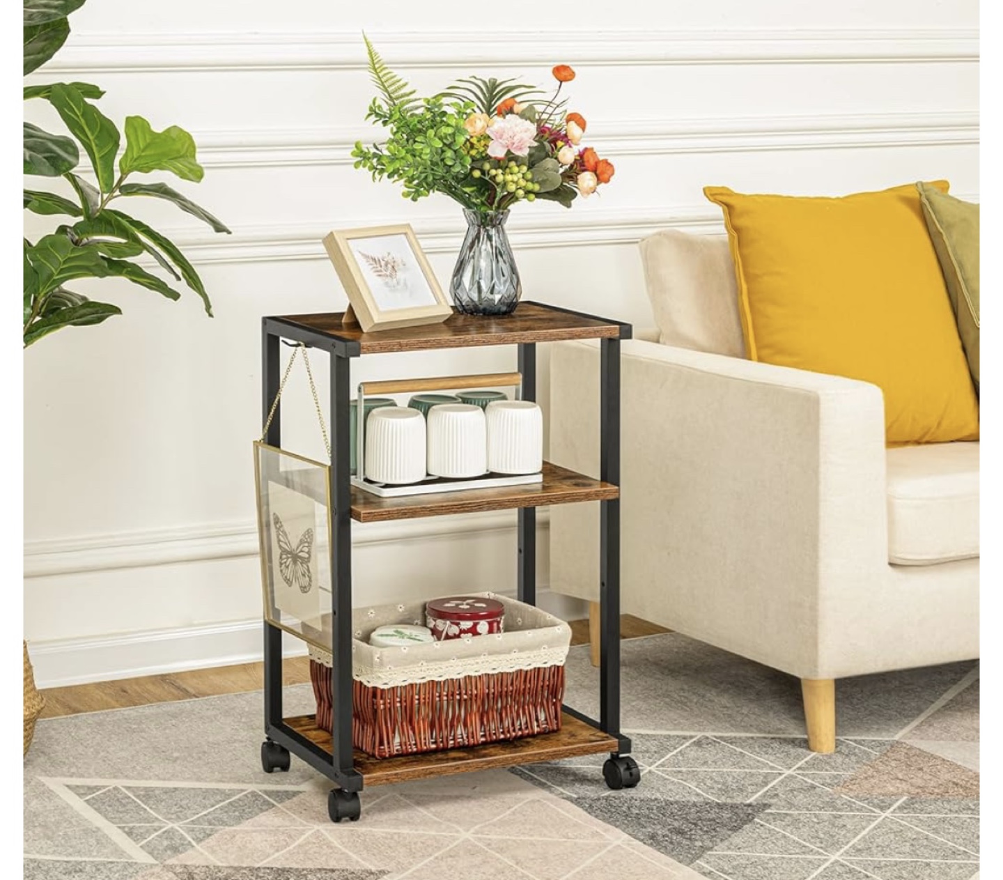 Three-Tier Rolling Cart - Rustic Brown - photo 4