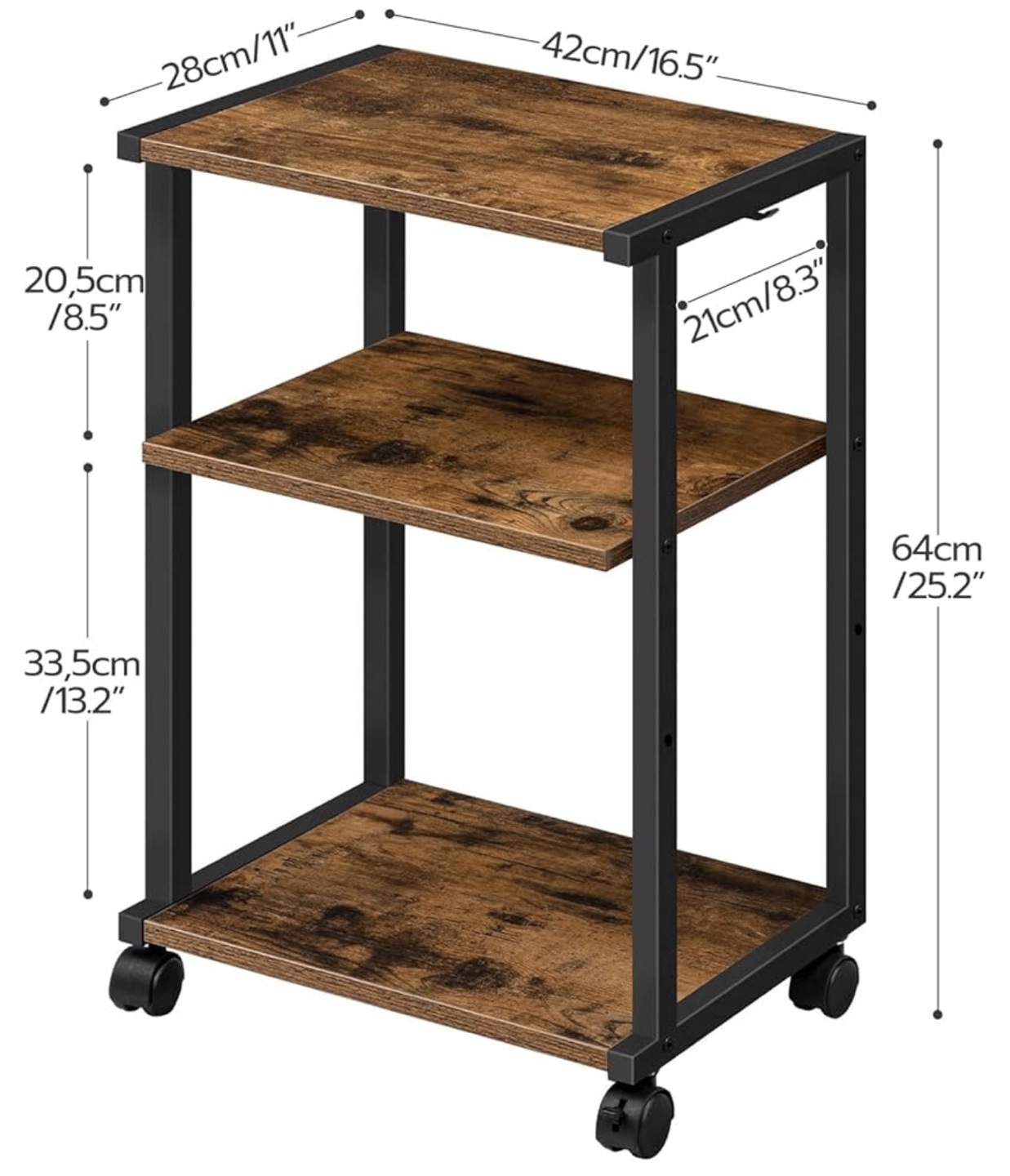 Three-Tier Rolling Cart - Rustic Brown - photo 2