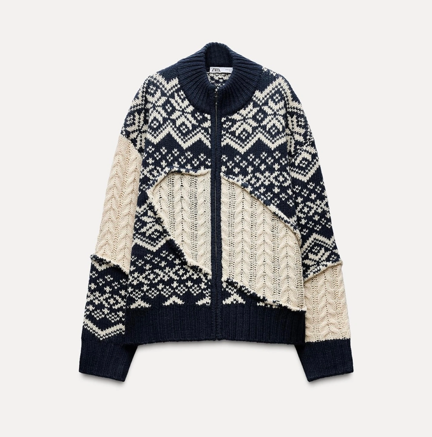 Zara Fair Isle Knit Zip-Up Cardigan Karrot - Main Image